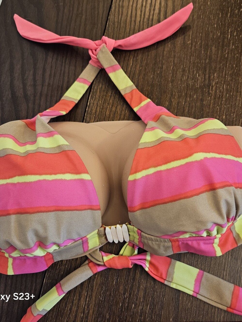 Gossip Collection 2010 Bikini Womens Sz L Neon Stripe Shell Hardware Resort Swim - Picture 15 of 16